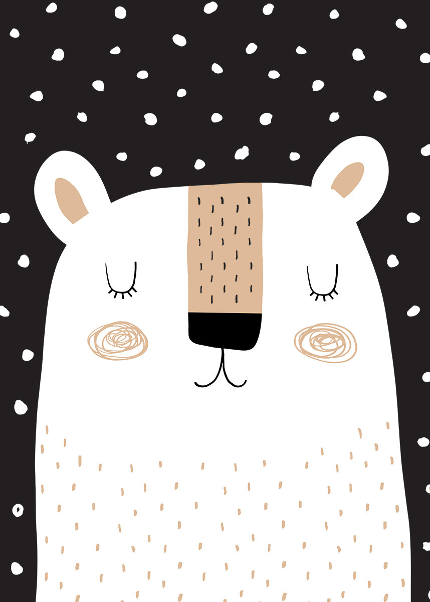 Black Polkadot Bear Wall Print
