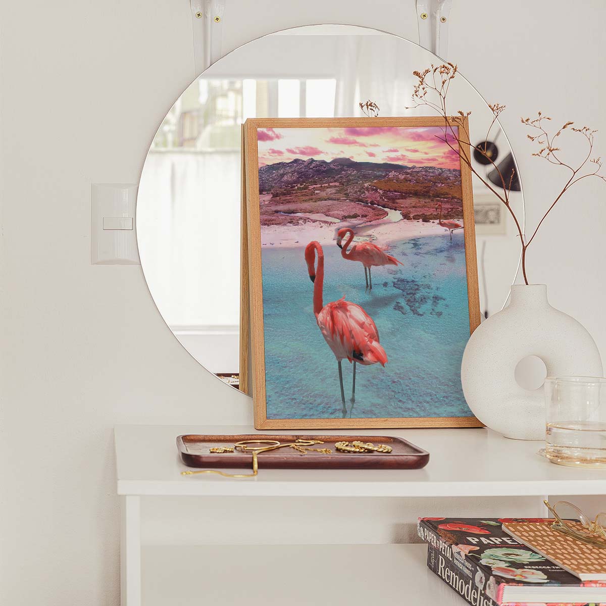 Surreal Flamingos Wall print