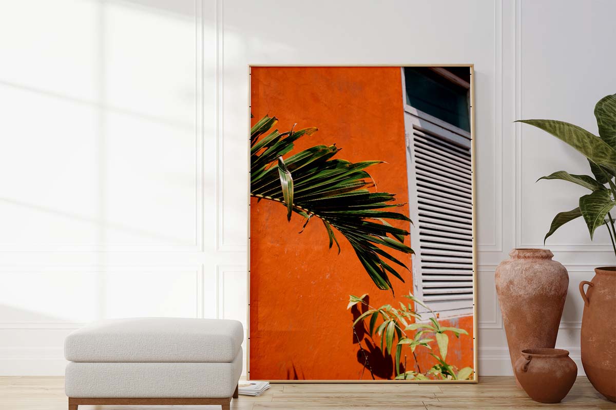 Orange Wall and Palm Wall print