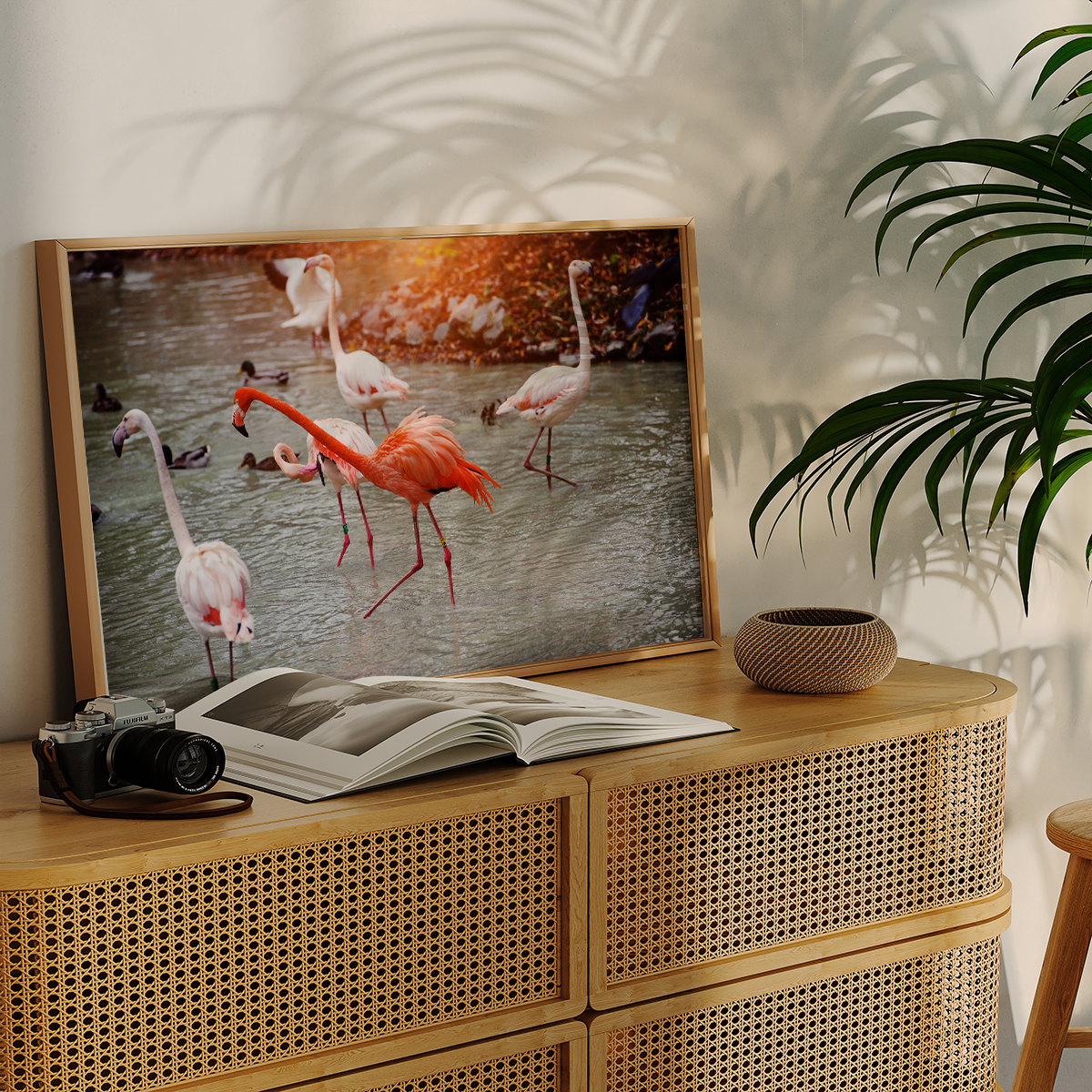 Flamingos in Lake Wall print