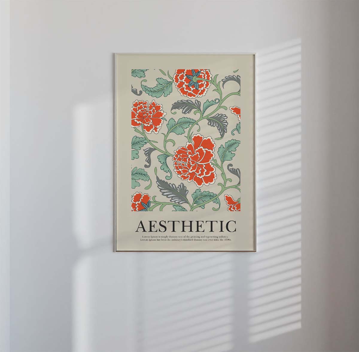 Aesthetic Floral Blue and Orange Wall print