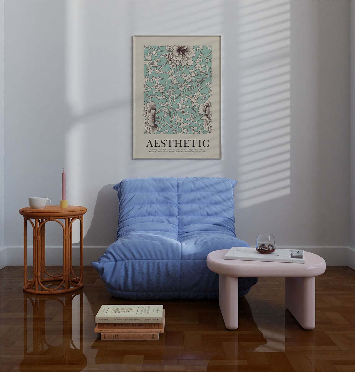 Aesthetic Floral Blue Wall print