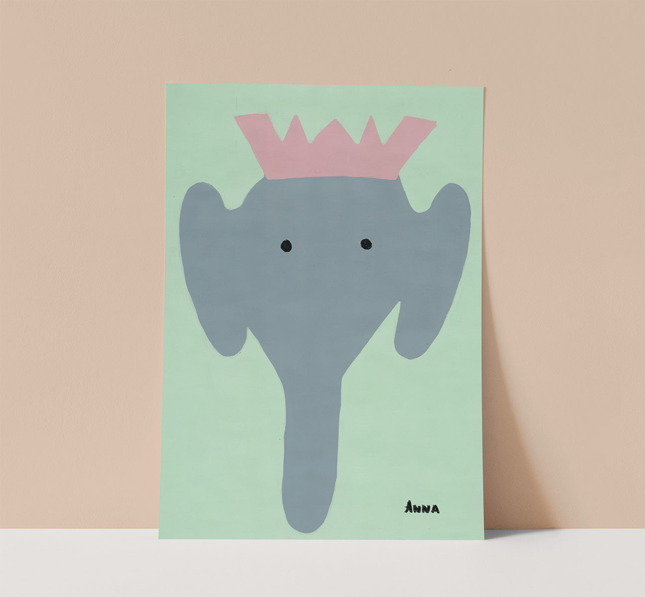 Pink Crown Elephant Wall print