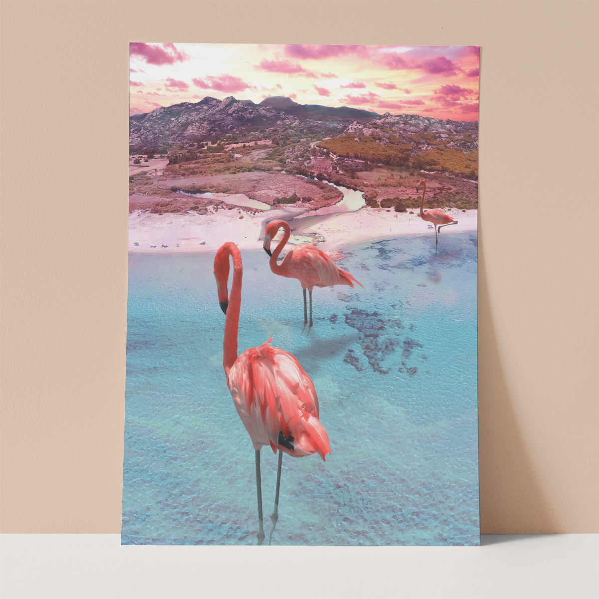 Surreal Flamingos Wall print