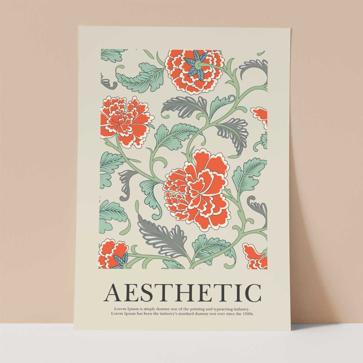 Aesthetic Floral Blue and Orange Wall print