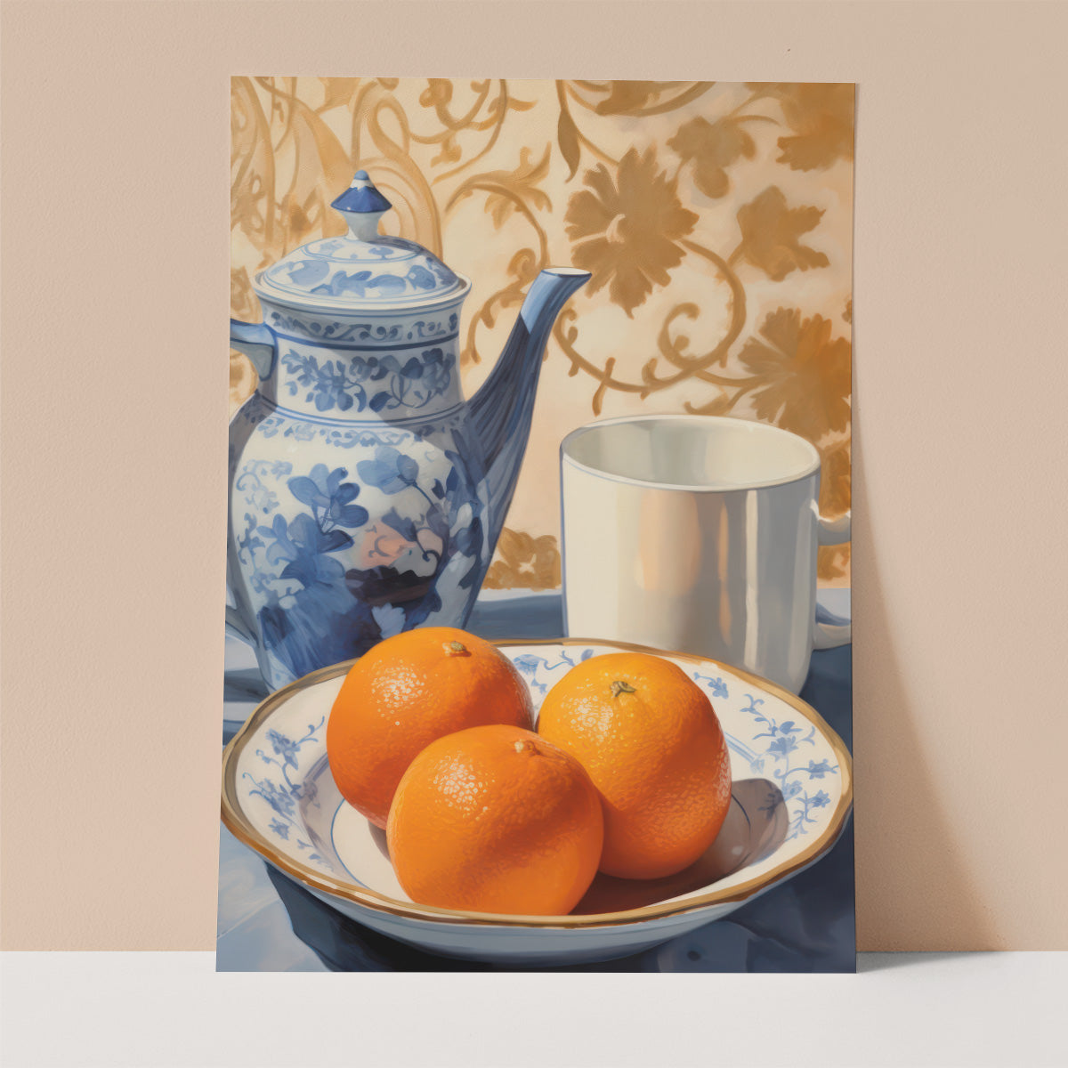 Blue Willow and Oranges Wall print