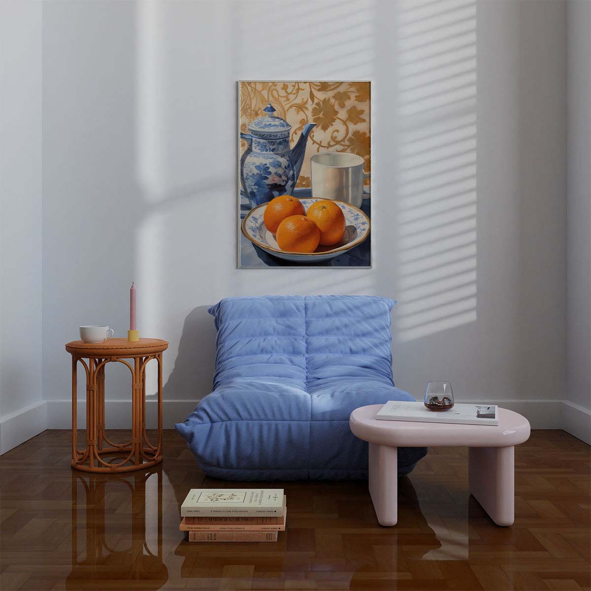 Blue Willow and Oranges Wall print