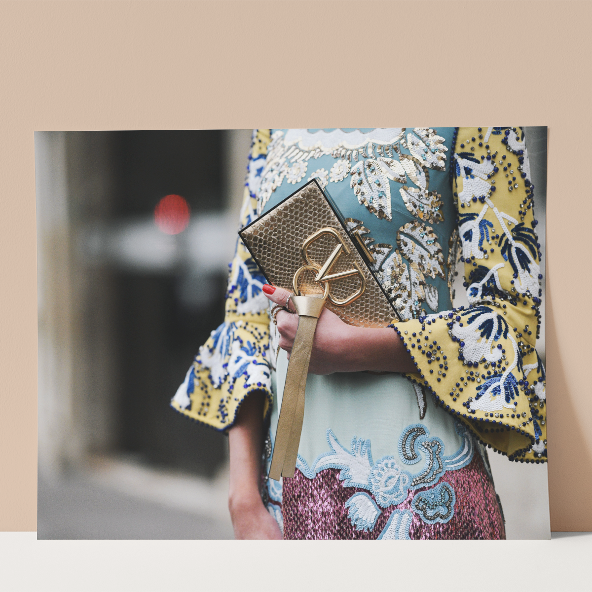 Embroidery Sequins with Gold bag Wall print