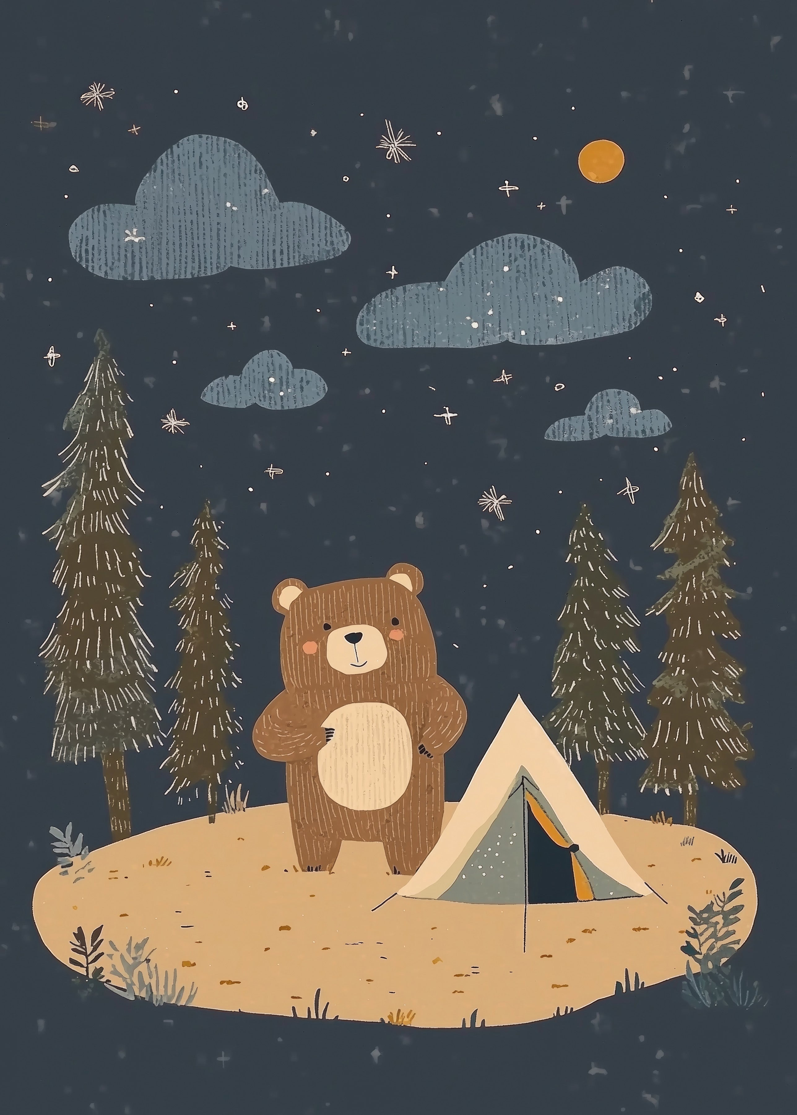 Camping Bear Wall print