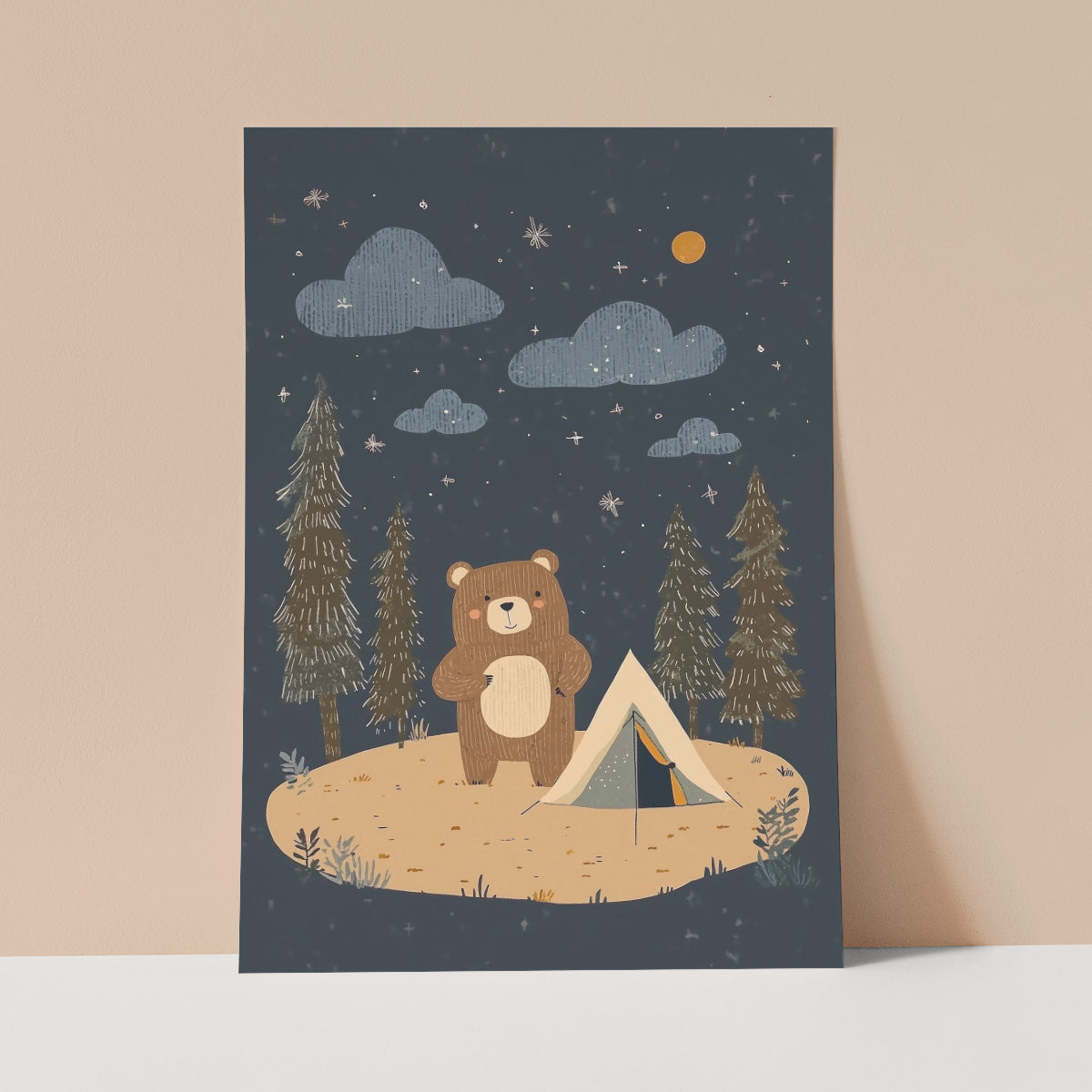 Camping Bear Wall print