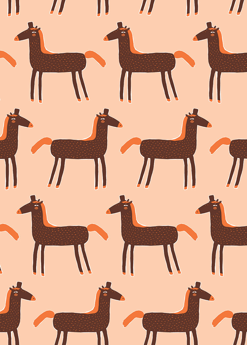 Orange Horses Wall Print