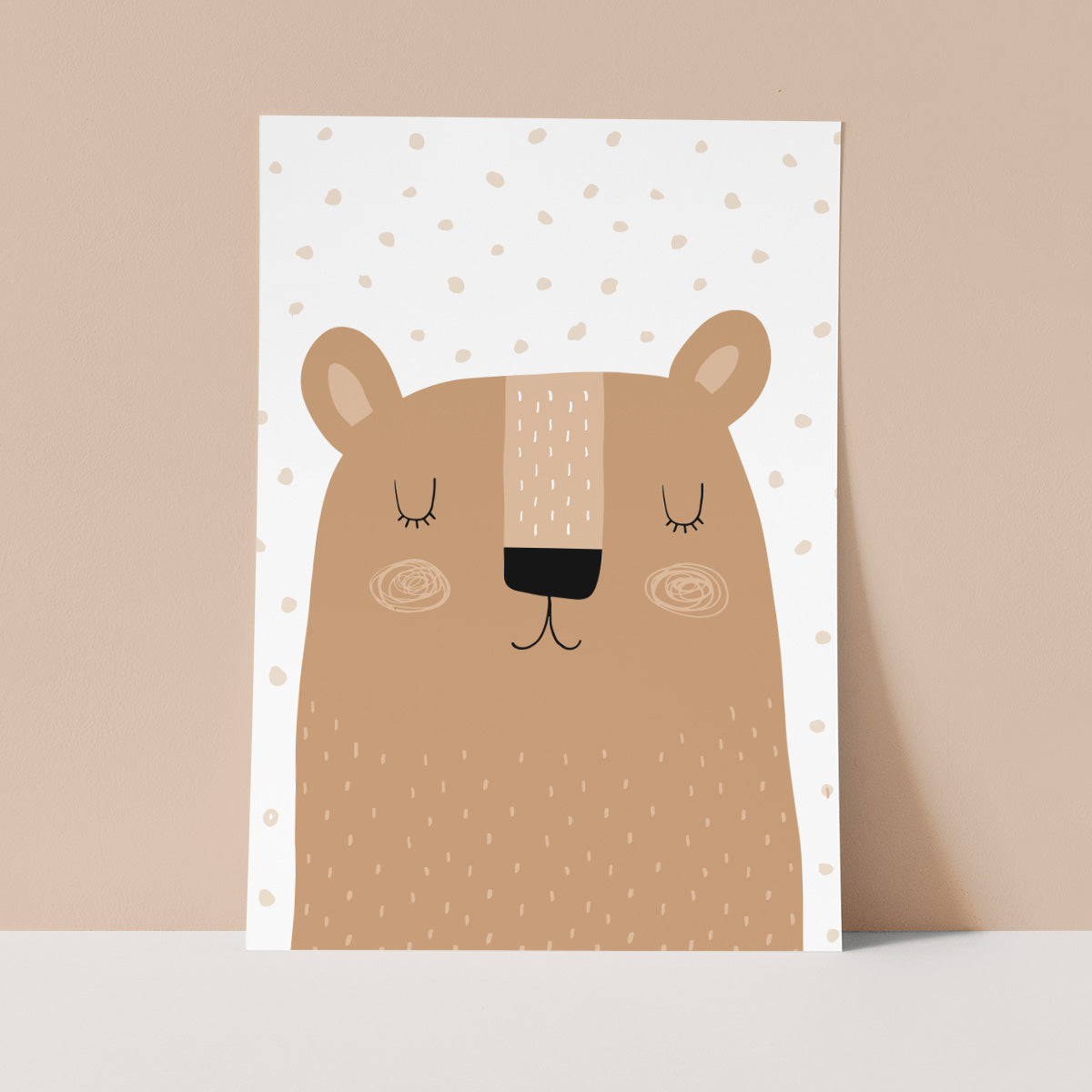 Brown Polkadot Bear Wall Print