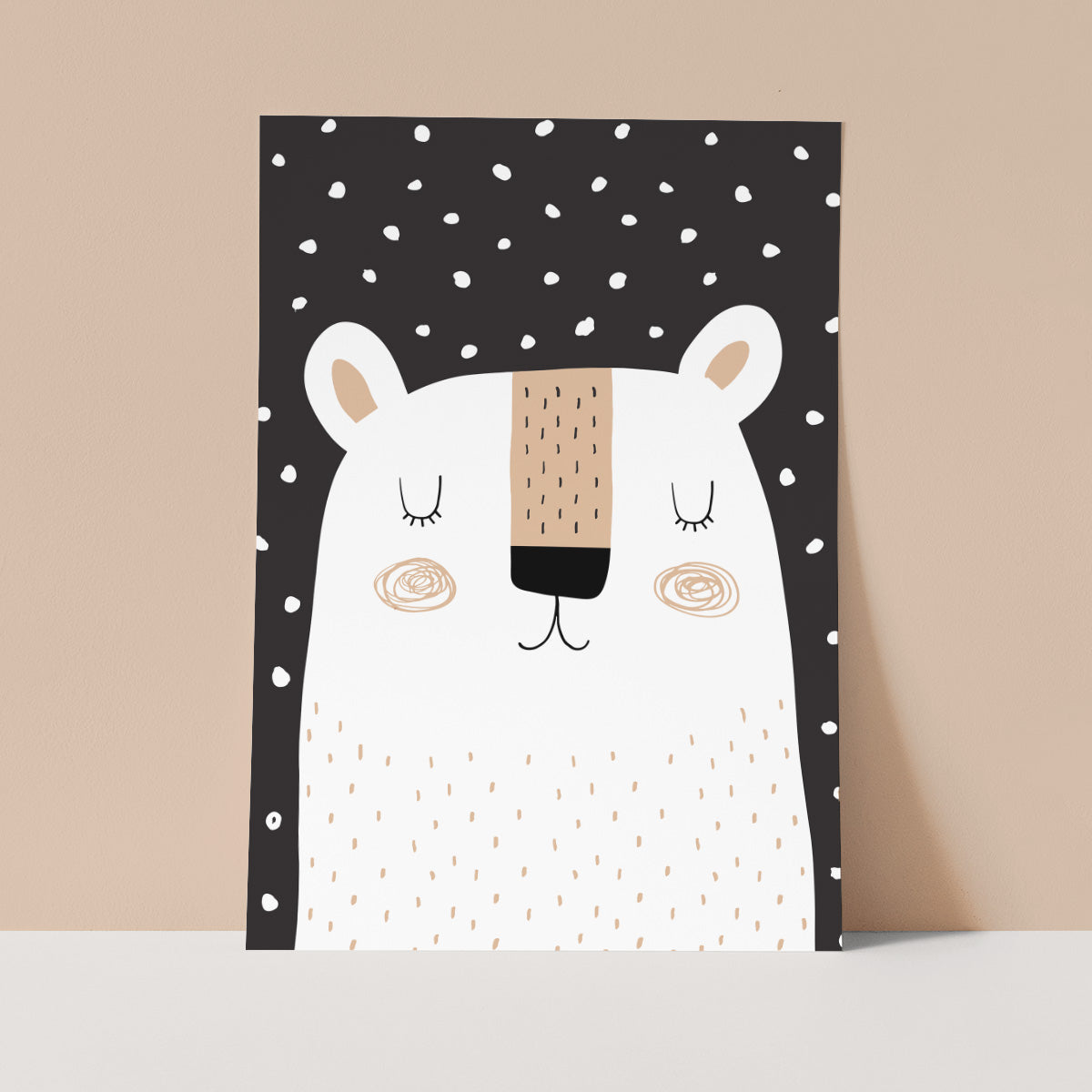 Black Polkadot Bear Wall Print