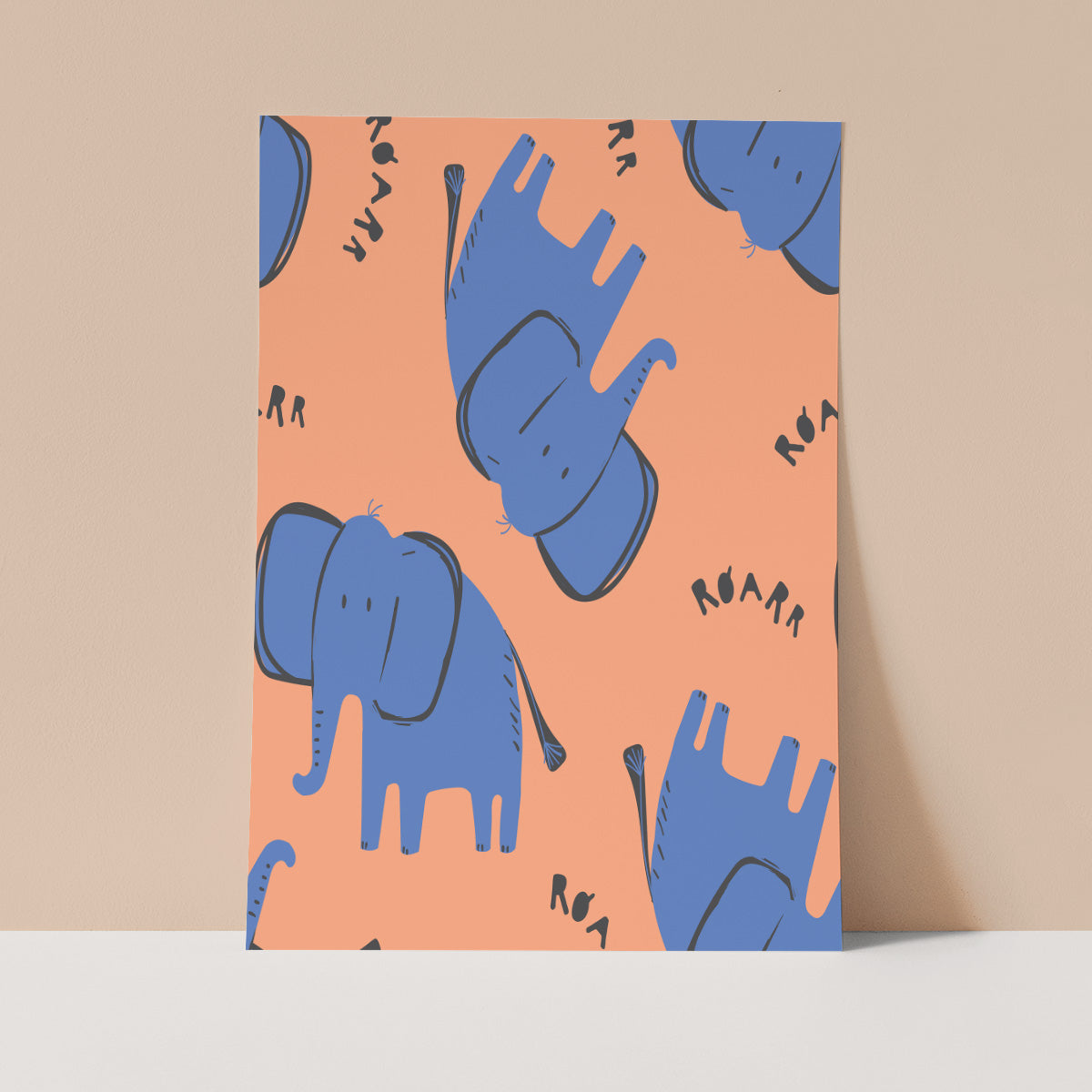 Orange Elephant Wall Print